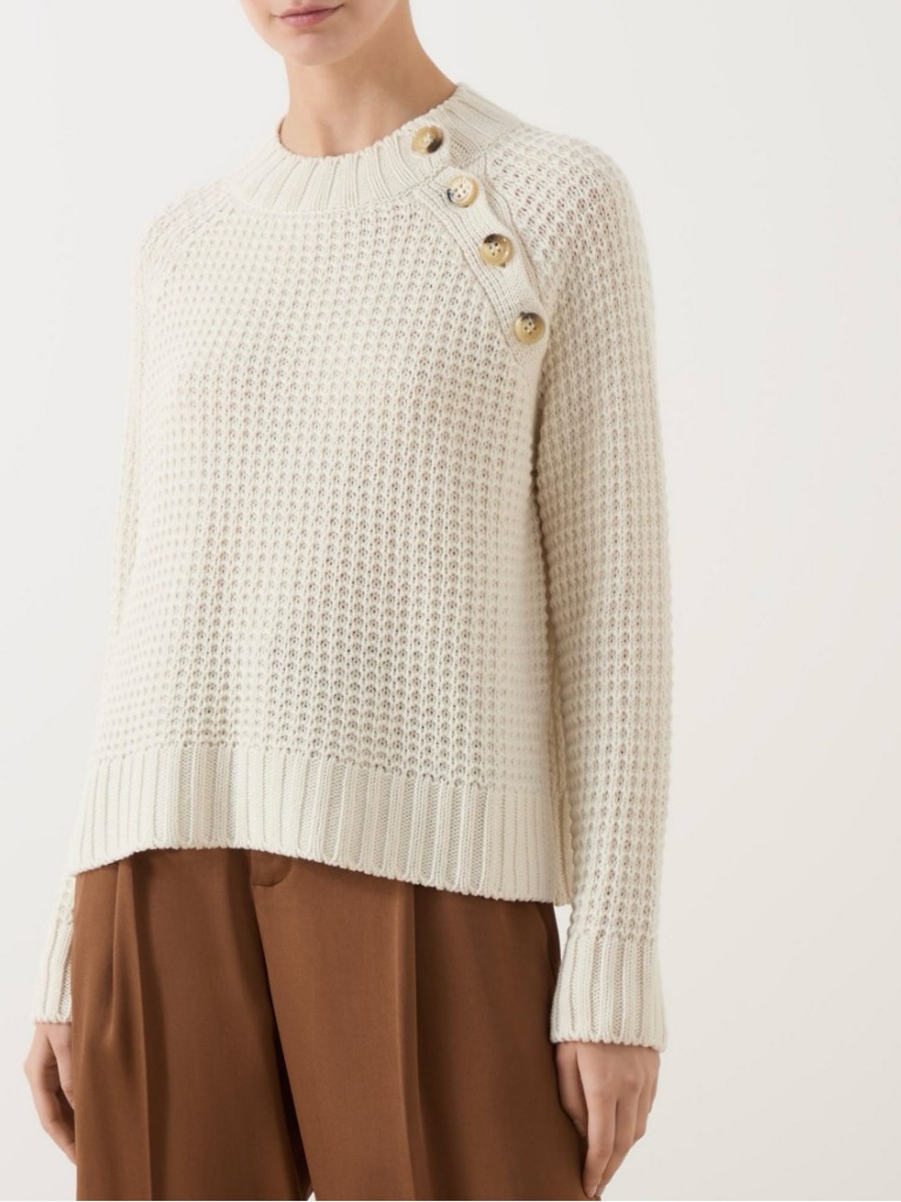 Weekend Maxmara Cream 100% Wool Waffle Knit Roll Neck Chunky Designer Sweater